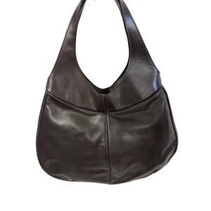 Vtg Bill Amberg Brown Leather Shoulder Bag Changeable Satin Lining 1997